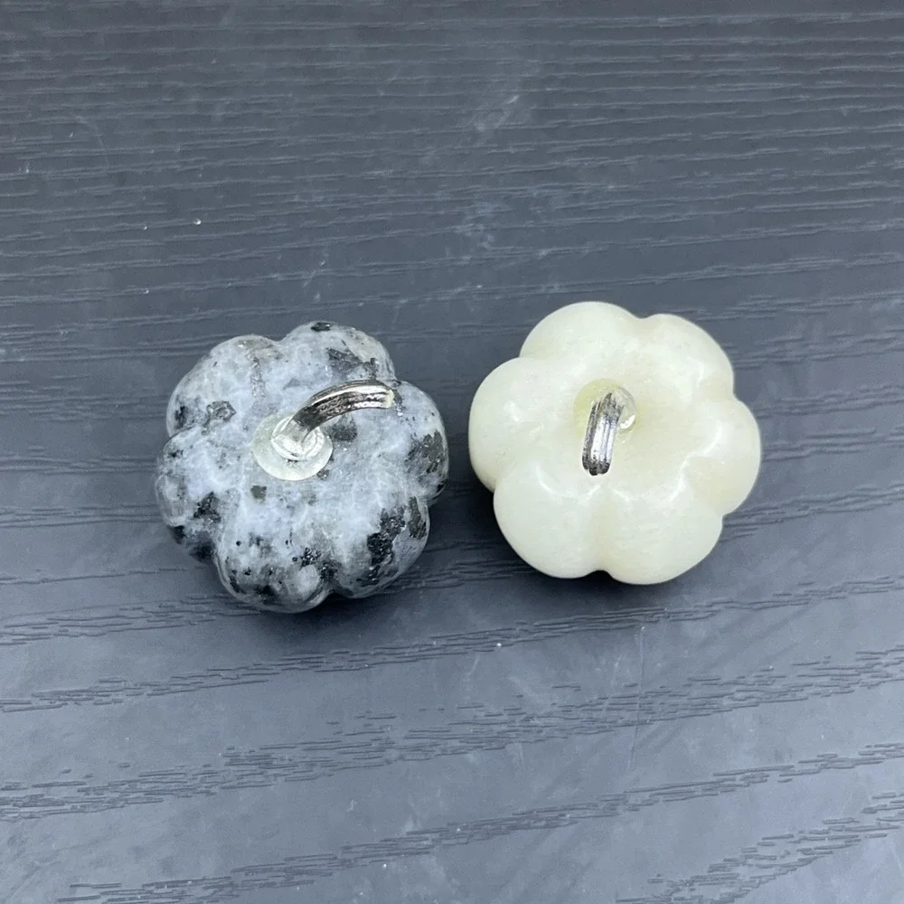 Lot of 2 Carved Pumpkin Figurines Black Labradorite & Zebra Jasper